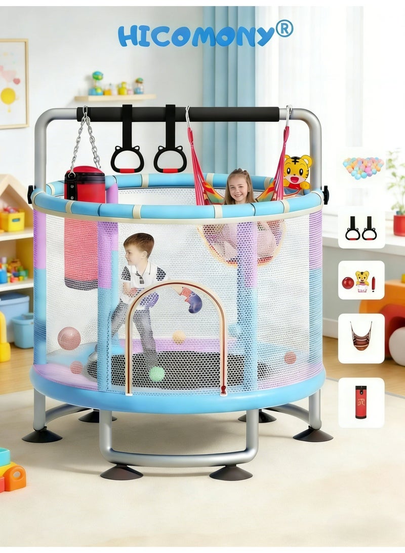 Hicomony 1.5m Toddler Trampoline for Kids, Trampoline with Safety Enclosure Net 1-3 people,Upgrade Adjustable Kids Trampoline Indoor Outdoor,Baby Small Trampoline with Net and Swing - Image 1